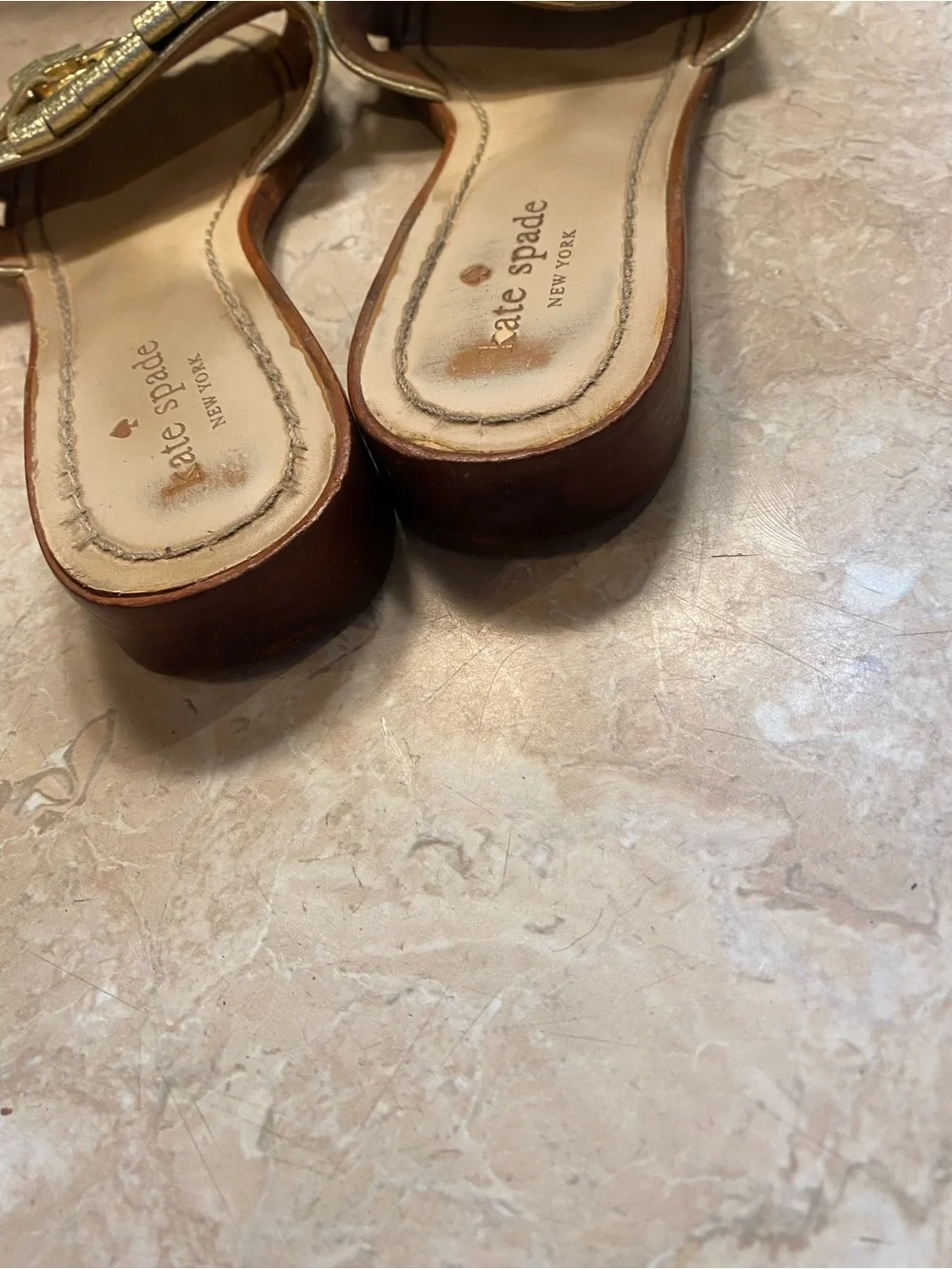 kate spade Gold Metallic Fringe Slide Mules